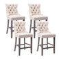 4X Velvet Bar Stools with Studs Trim Wooden Legs Tufted Dining Chairs Kitchen