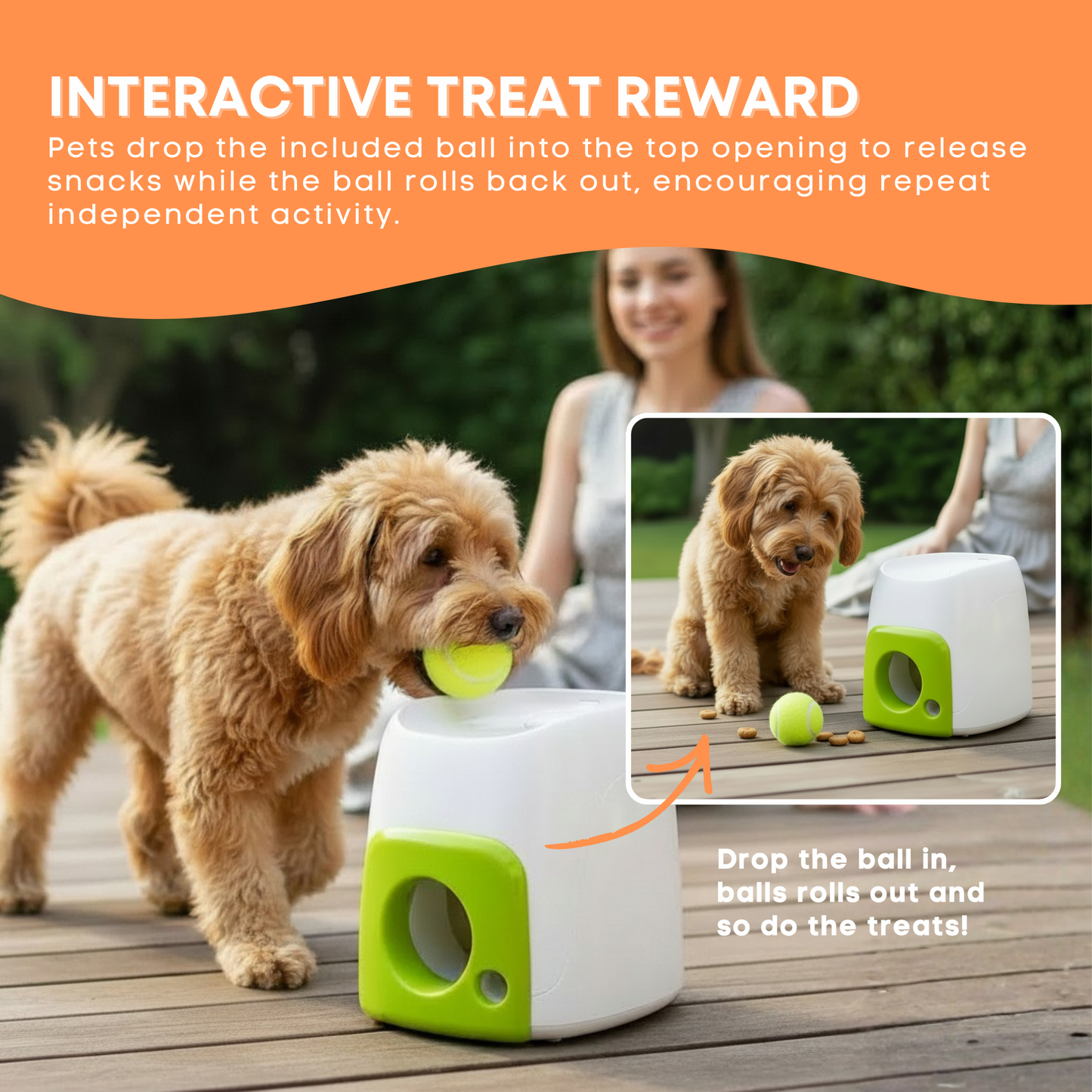 AFP Interactive Treat Reward Dog Toy - Enrichment Play Ball Drop Snack Dispenser
