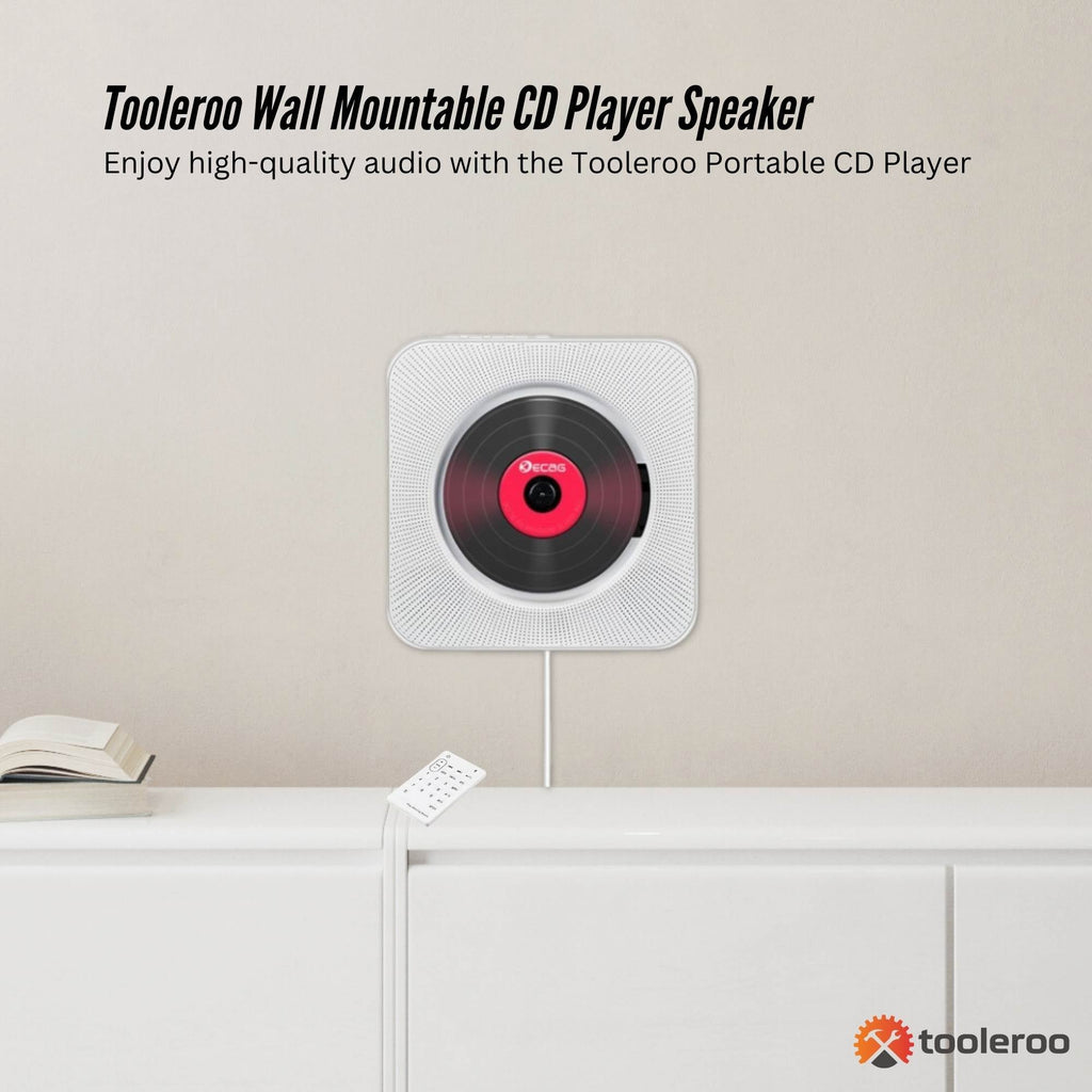 Tooleroo Wall Mountable CD Player Speaker - Bluetooth HiFi FM Radio White