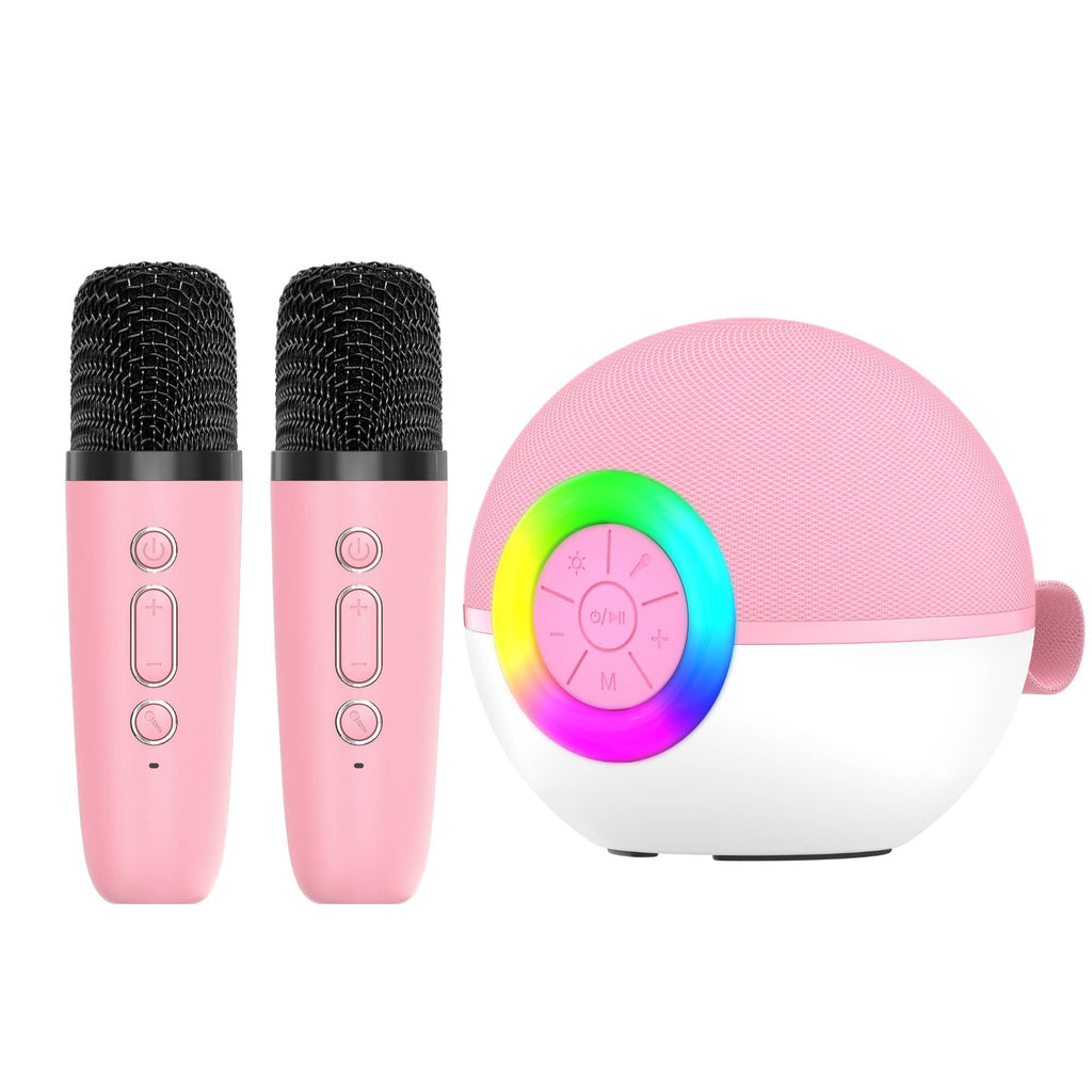 Mini Karaoke Machine and 2x Wireless Microphones Portable Bluetooth Speaker Pink