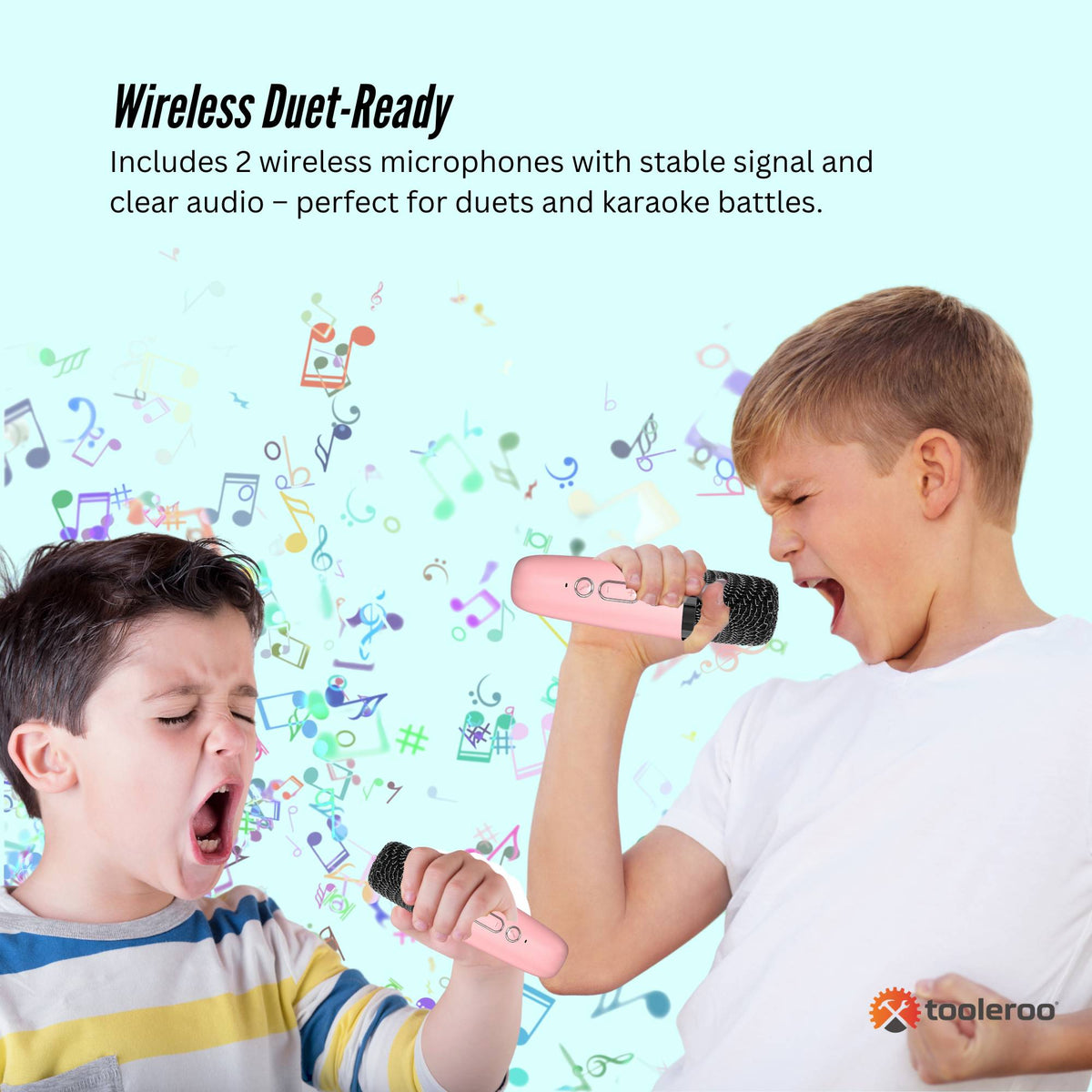 Mini Karaoke Machine and 2x Wireless Microphones Portable Bluetooth Speaker Pink