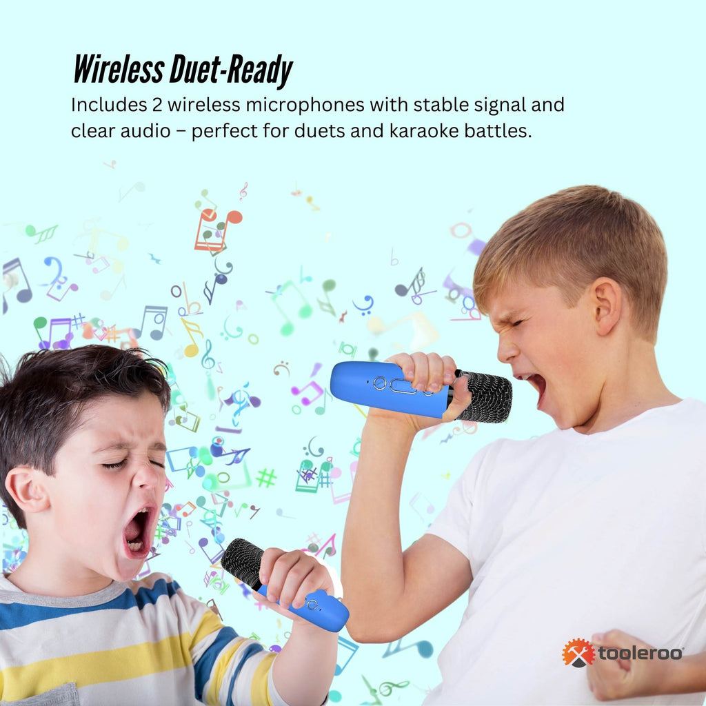 Mini Karaoke Machine and 2x Wireless Microphones Portable Bluetooth Speaker Blue