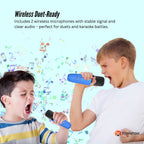 Mini Karaoke Machine and 2x Wireless Microphones Portable Bluetooth Speaker Blue