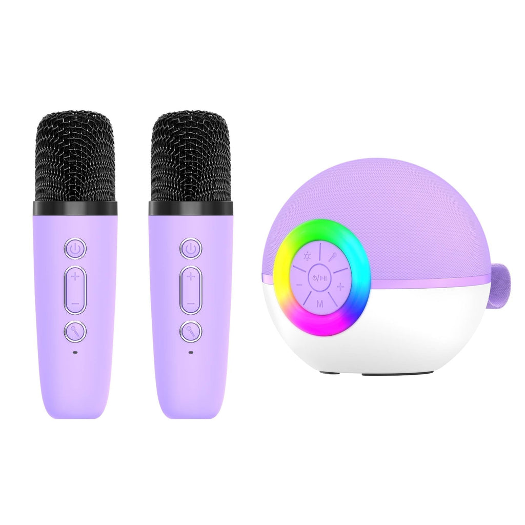 Mini Karaoke Machine - 2x Wireless Microphones Portable Bluetooth Speaker Purple