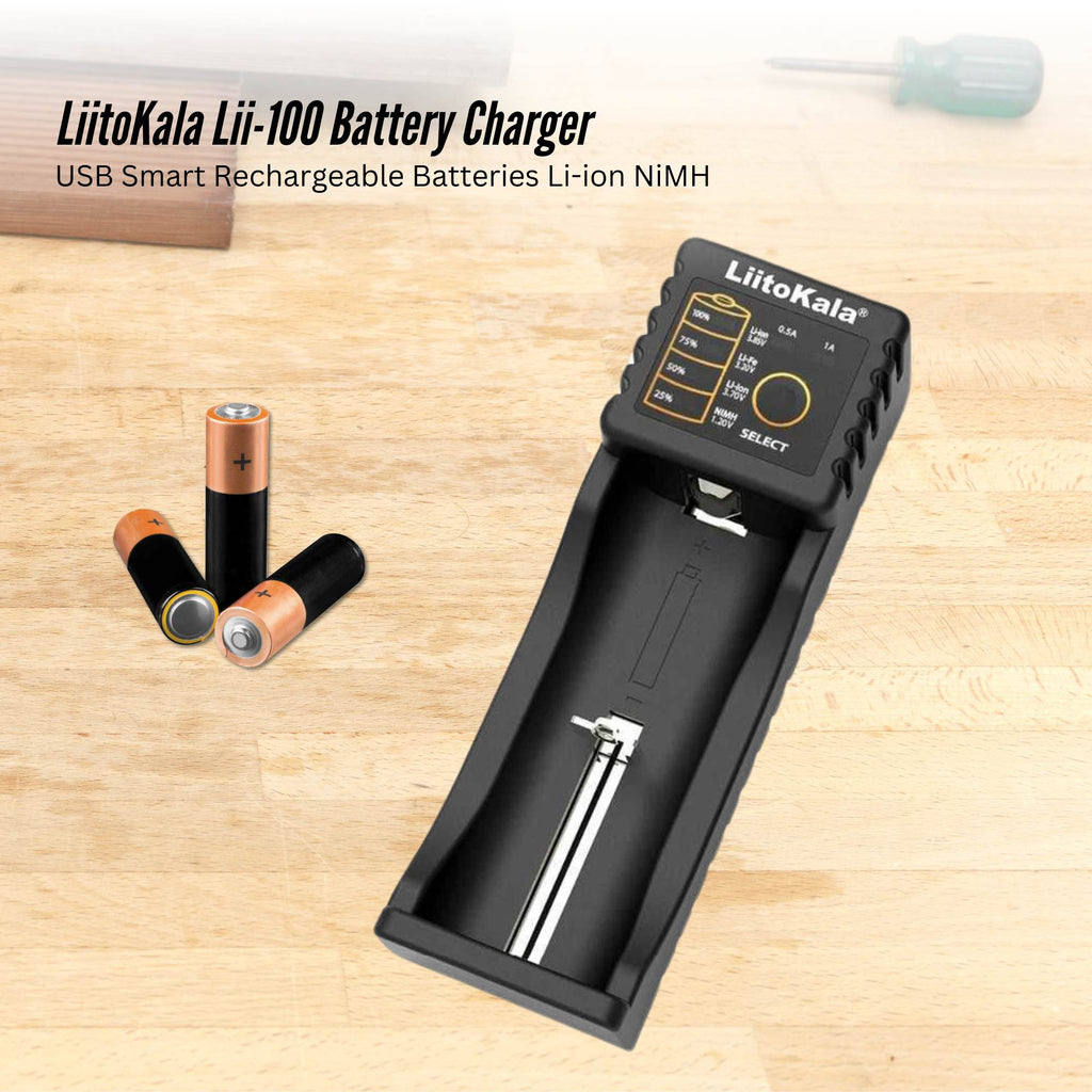 LiitoKala Lii-100 Smart Battery Charger - USB Output for 18650 AA AAA Li-ion NiMH