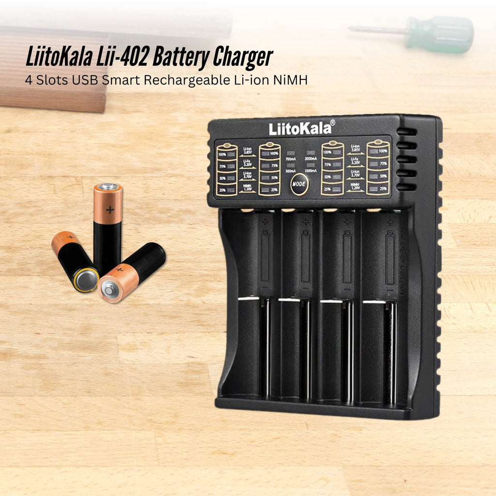 LiitoKala Lii-402 Smart Battery Charger - 4-Slot USB for 18650 AA AAA Li-ion NiMH