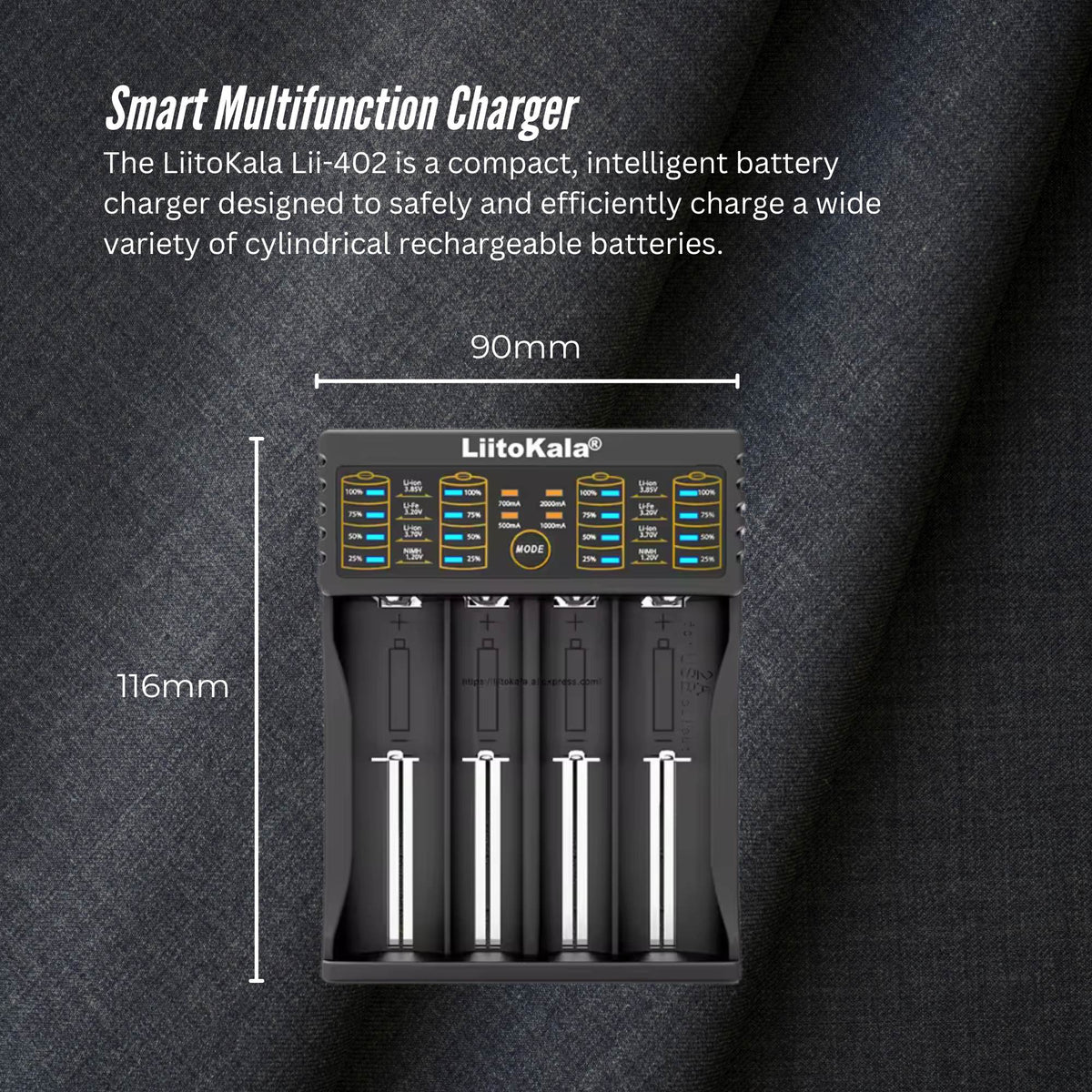 LiitoKala Lii-402 Smart Battery Charger - 4-Slot USB for 18650 AA AAA Li-ion NiMH