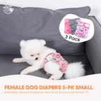 Rooster Farms Female Dog Diapers Small 3Pk - Washable Reusable Nappies Hook/Loop