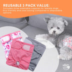 Rooster Farms Female Dog Diapers Medium 3Pk - Washable Reusable Nappy Hook/Loop