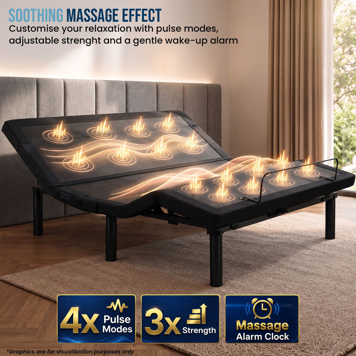 Therapedic Advance Double Adjustable Bed Frame Base with Head Tilt, Massage, USB & Wireless Remote