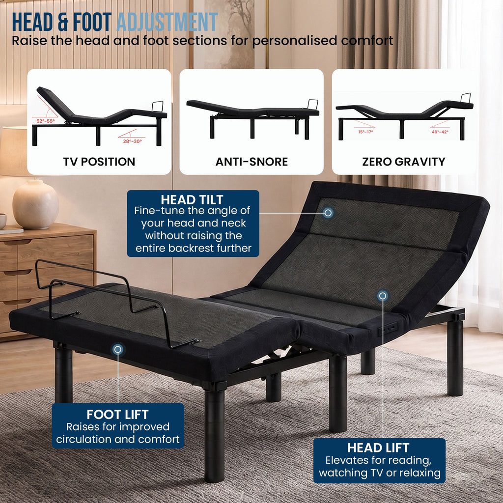 Therapedic Advance King Single Adjustable Bed Frame Base with Head Tilt, Massage, USB & Wireless Remote