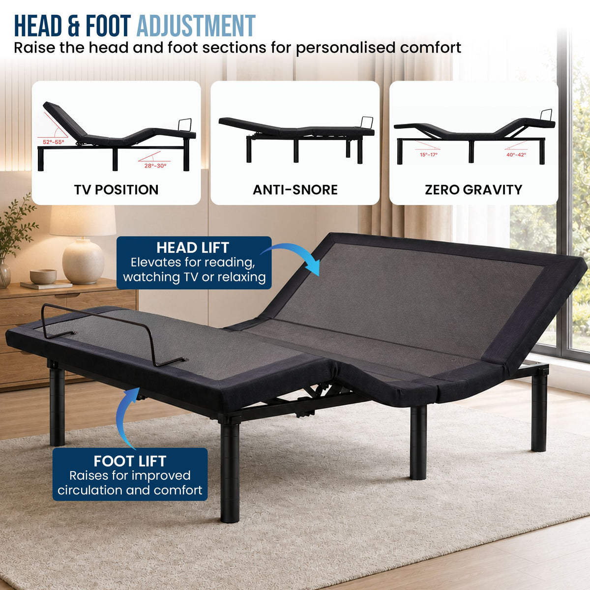 Therapedic Motion Double Adjustable Bed Base Electric Motorised Frame with Wireless Remote & Preset