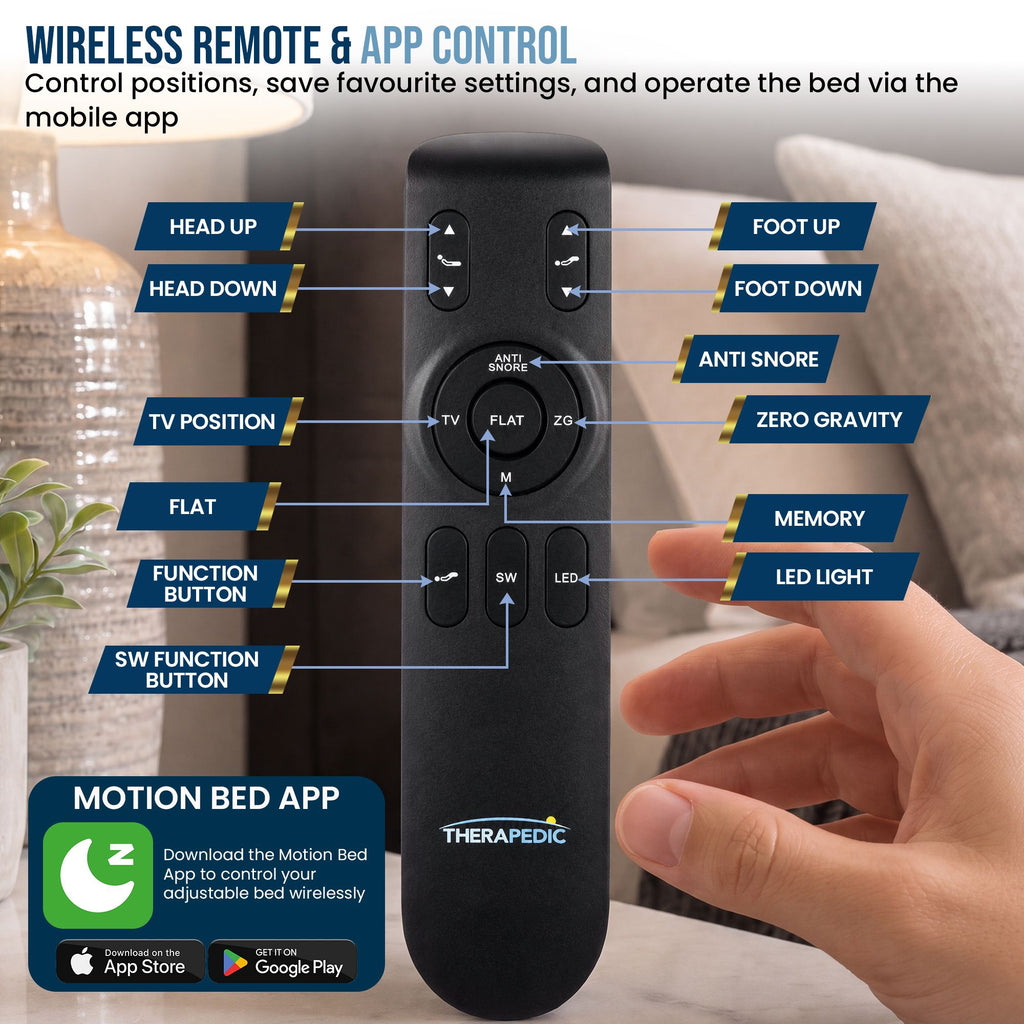 Therapedic Motion Queen Adjustable Bed Base Electric Motorised Frame with Wireless Remote & Preset