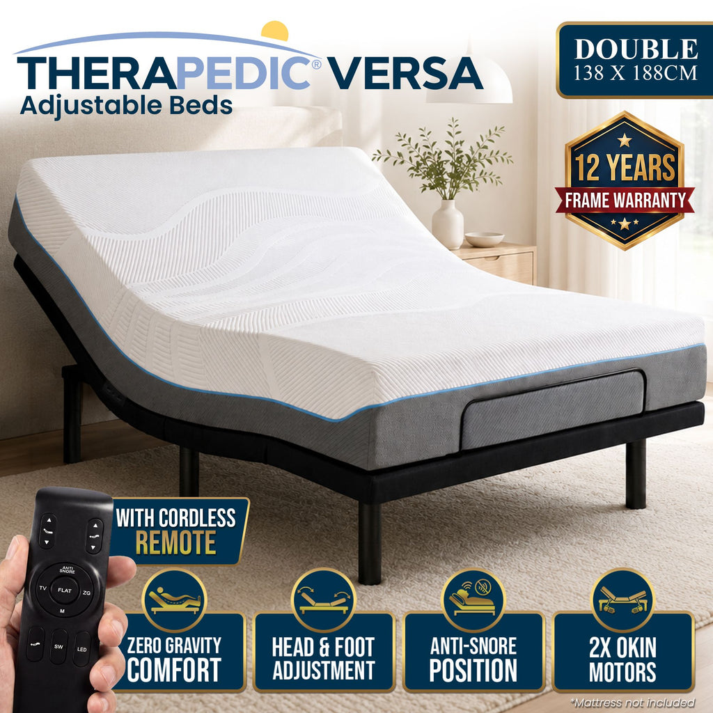 Therapedic Versa Electric Double Adjustable Bed Base Frame with Massage Dual Motor Zero Gravity & Wireless Remote