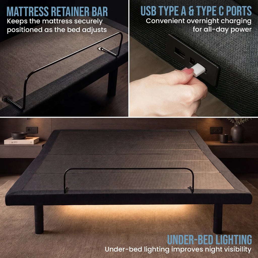 Therapedic Versa Electric Double Adjustable Bed Base Frame with Massage Dual Motor Zero Gravity & Wireless Remote