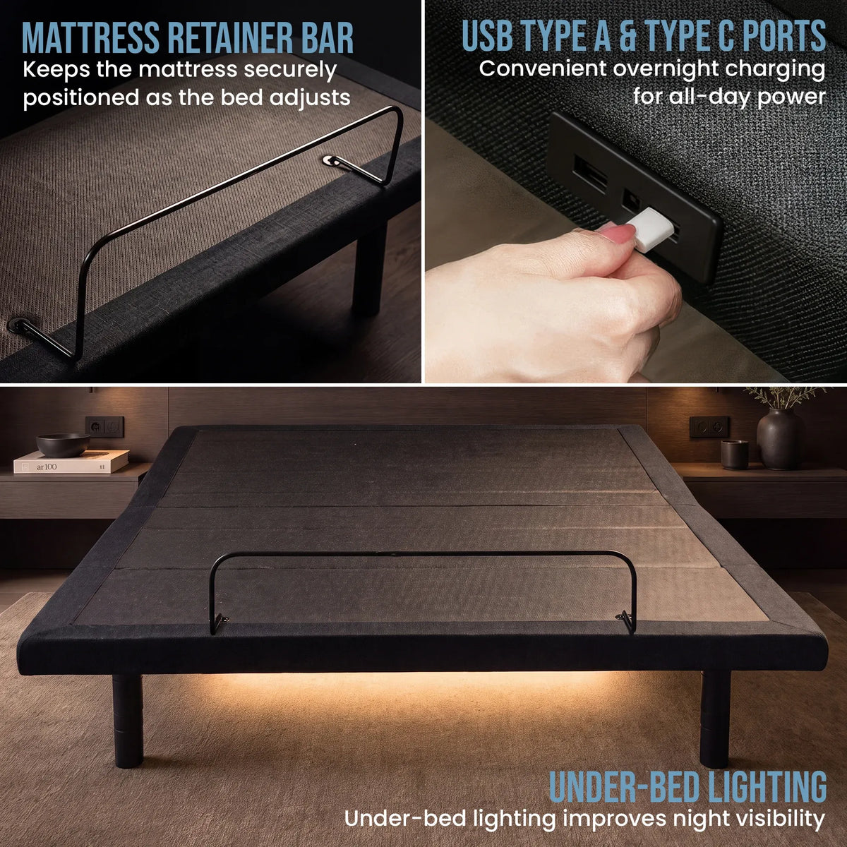 Therapedic Versa Electric Double Adjustable Bed Base Frame with Massage Dual Motor Zero Gravity & Wireless Remote