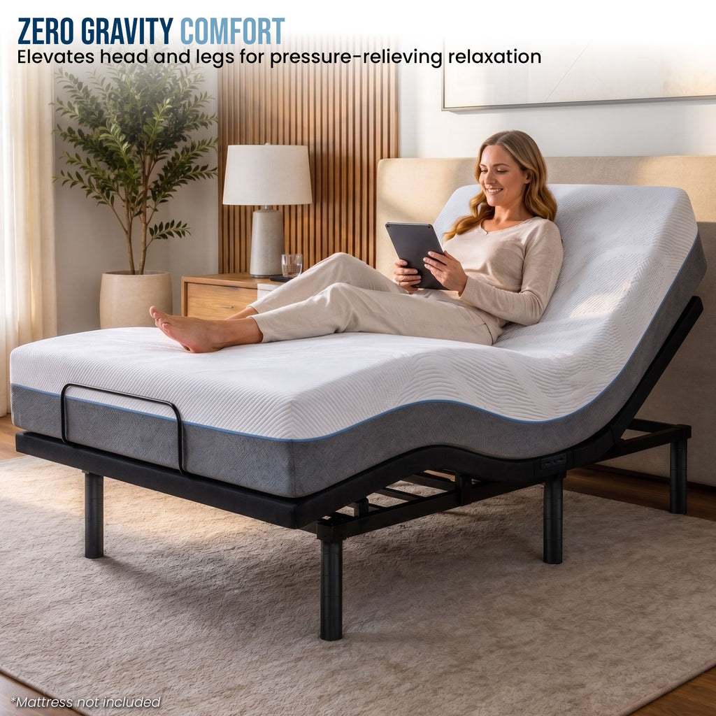 Therapedic Versa Electric Long Single Adjustable Bed Base Frame with Massage Dual Motor Zero Gravity & Wireless Remote