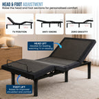 Therapedic Versa Electric Long Single Adjustable Bed Base Frame with Massage Dual Motor Zero Gravity & Wireless Remote