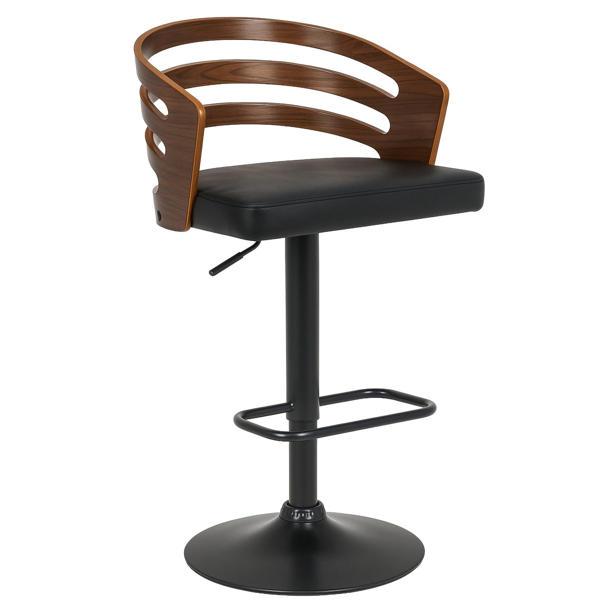 Sarantino Bentwood Walnut Barstool Leather Seat And Metal Base