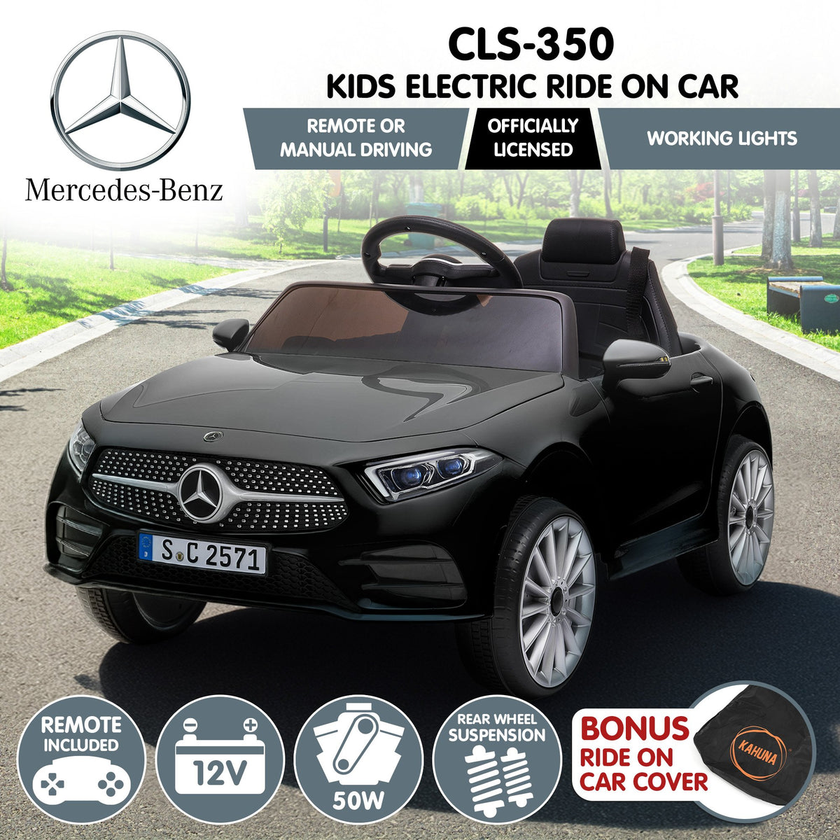 Kahuna Mercedes Benz CLS 350 Kids Electric Ride On Car with Remote Control - Black