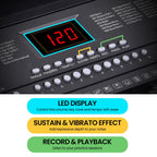 Karrera 61-Key Electronic Piano Keyboard 75cm with Stand - Black