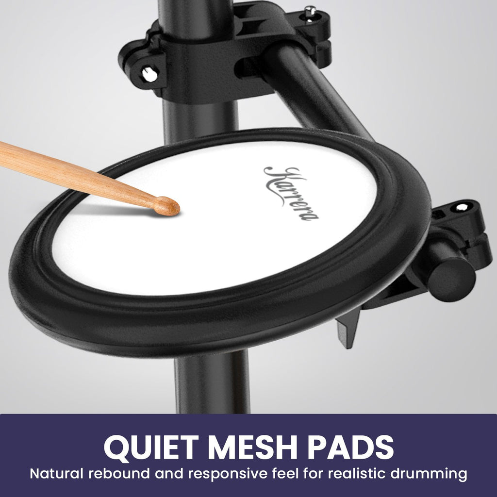Karrera 18S Electronic Drum Kit Mesh Pads 8in Snare Bluetooth Sounds USB/MIDI Output Kick Pedals Drum Coach & Metronome