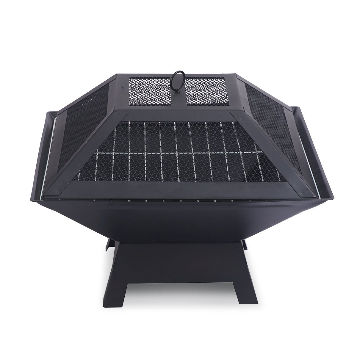 Wallaroo 2-in-1 Outdoor Fire Pit BBQ Grill Portable Charcoal Wood Brazier Heater for Patio Garden Camping Mesh Lid