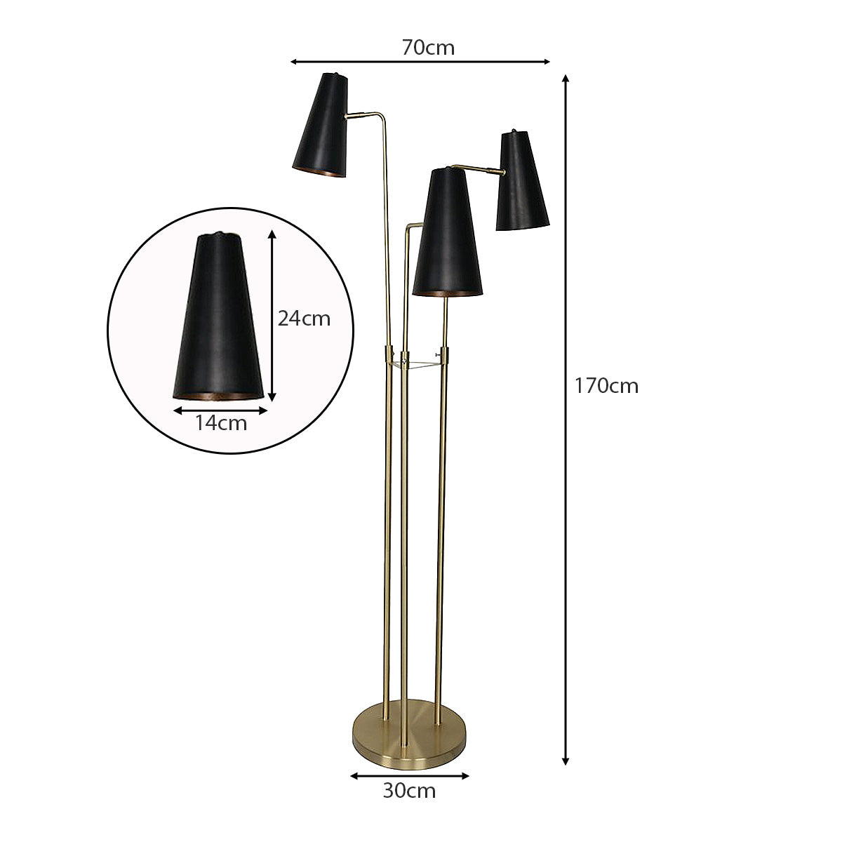 Sarantino Modern 3 Light Metal Shade Floor Lamp Black & Brass Tall Standing Lamp for Living Room Bedroom