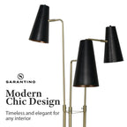 Sarantino Modern 3 Light Metal Shade Floor Lamp Black & Brass Tall Standing Lamp for Living Room Bedroom