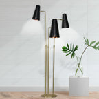 Sarantino Modern 3 Light Metal Shade Floor Lamp Black & Brass Tall Standing Lamp for Living Room Bedroom