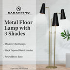Sarantino Modern 3 Light Metal Shade Floor Lamp Black & Brass Tall Standing Lamp for Living Room Bedroom