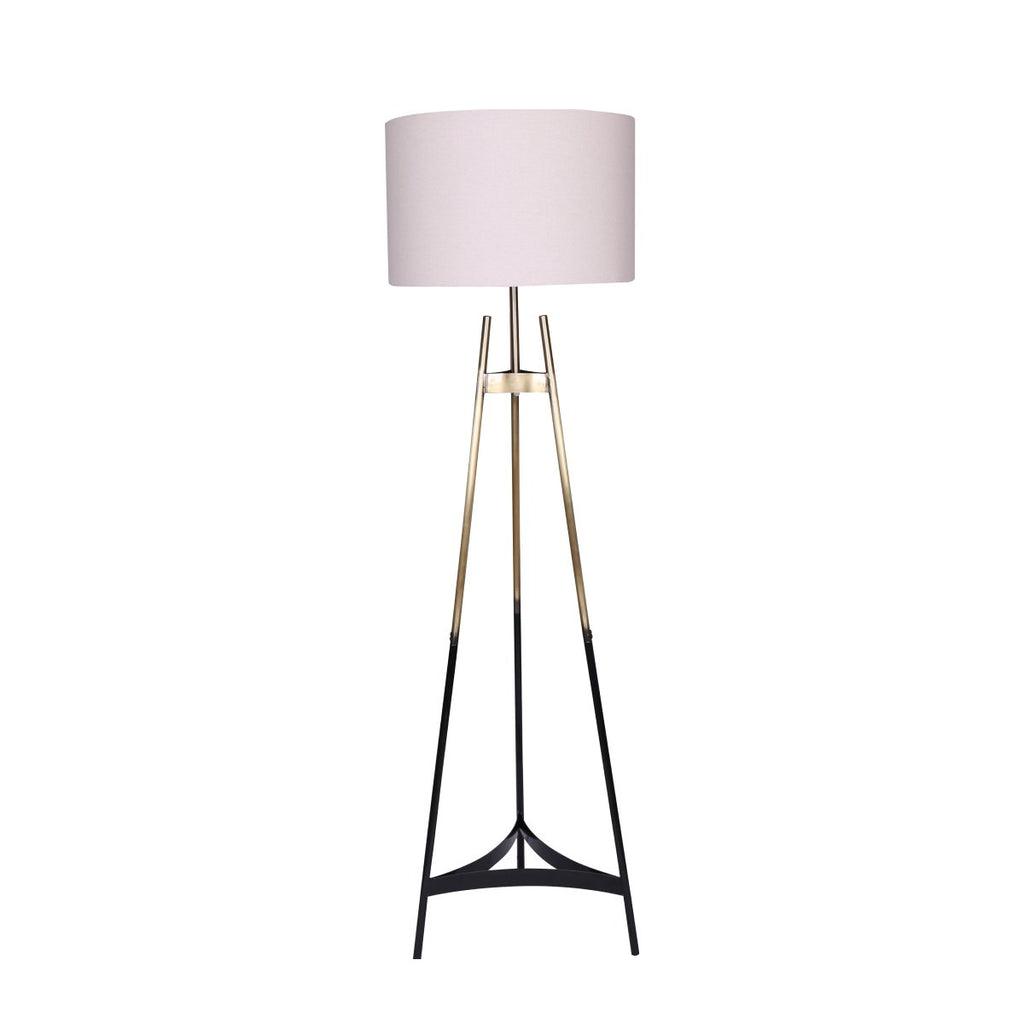 Sarantino Modern Tripod Floor Lamp Gold Black Gradient Standing Light with Linen Drum Shade for Living Room Office