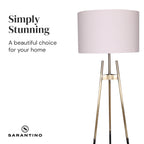 Sarantino Modern Tripod Floor Lamp Gold Black Gradient Standing Light with Linen Drum Shade for Living Room Office