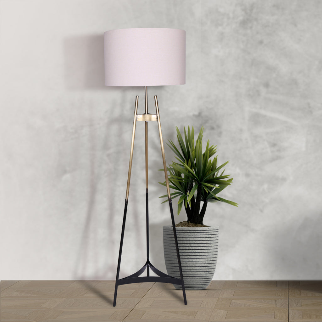 Sarantino Modern Tripod Floor Lamp Gold Black Gradient Standing Light with Linen Drum Shade for Living Room Office