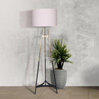 Sarantino Modern Tripod Floor Lamp Gold Black Gradient Standing Light with Linen Drum Shade for Living Room Office