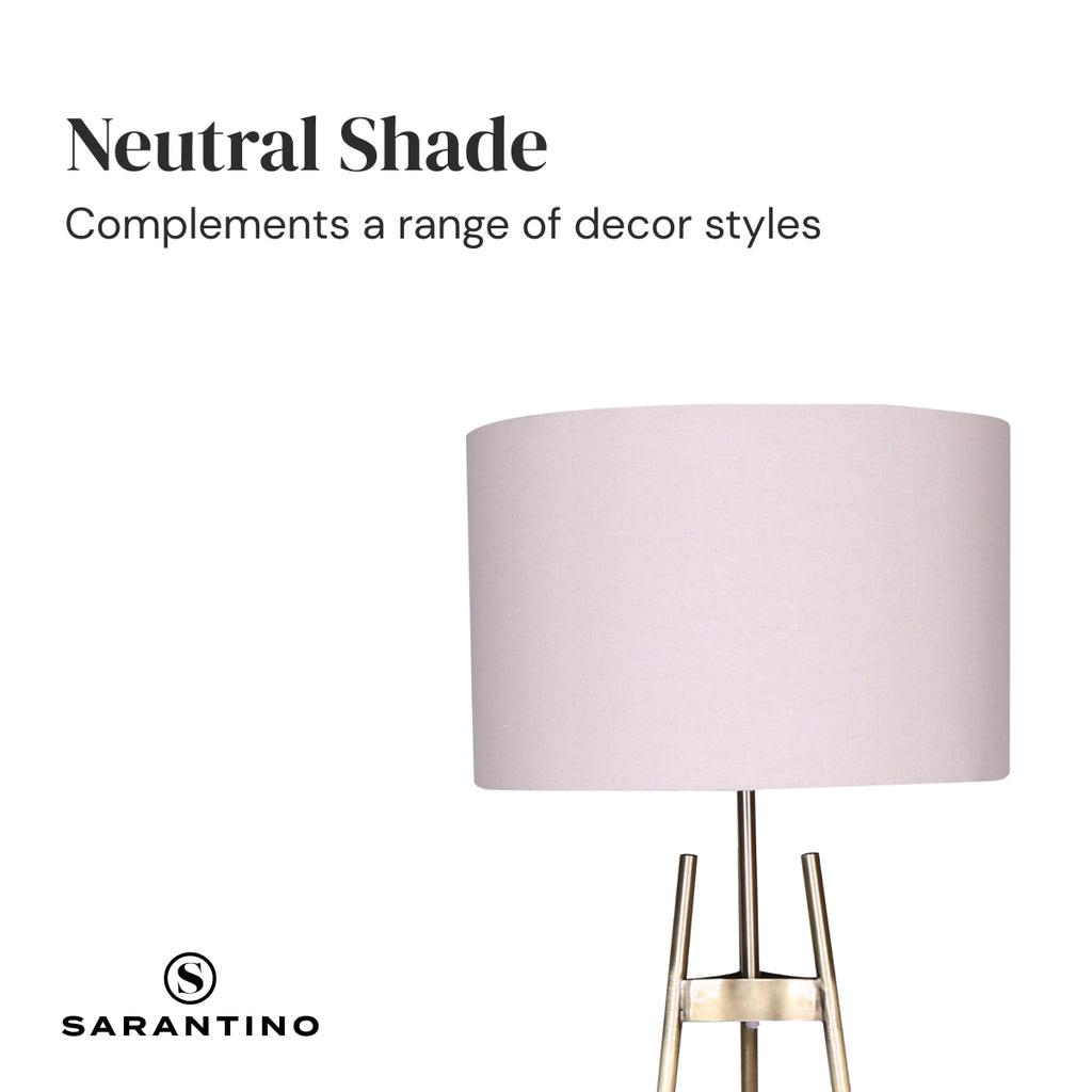 Sarantino Modern Tripod Floor Lamp Gold Black Gradient Standing Light with Linen Drum Shade for Living Room Office