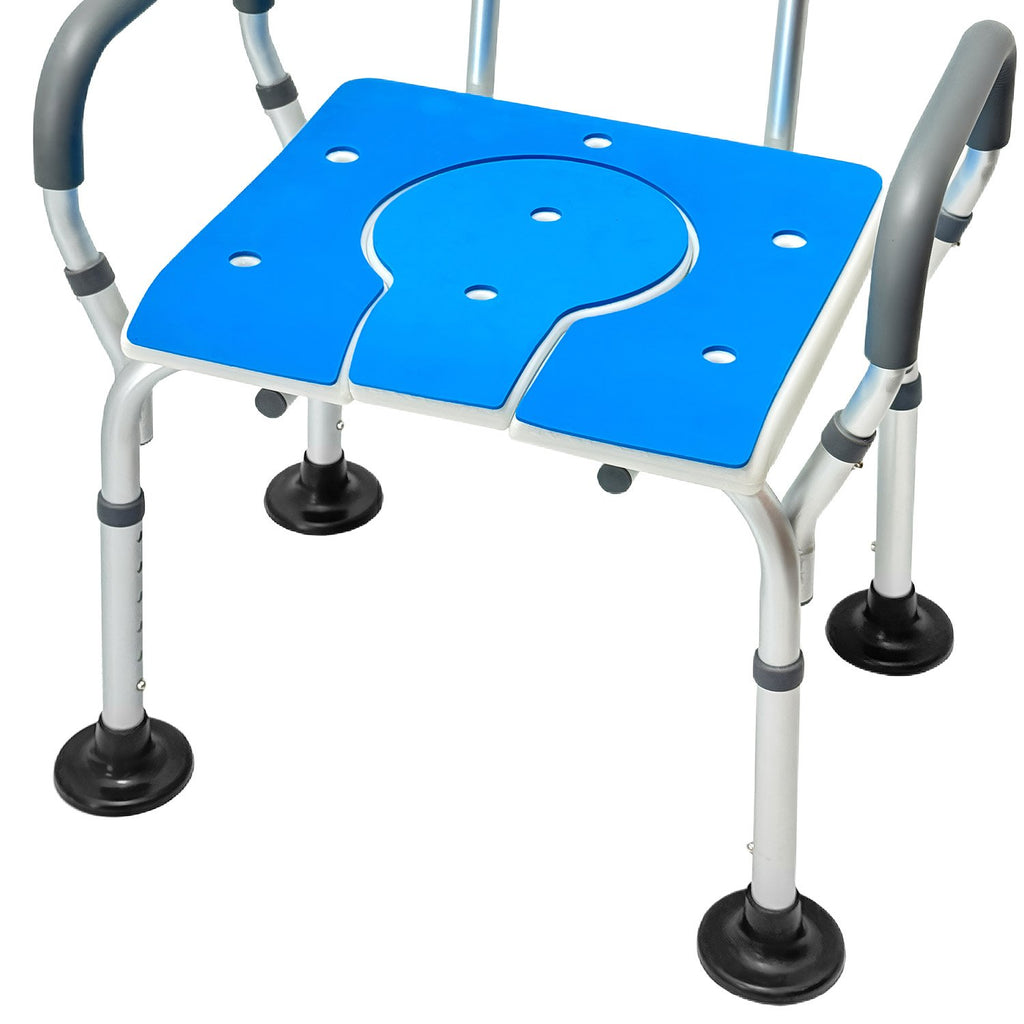 Orthonica Height-Adjustable Aluminium Commode Shower Chair with Armrests Backrest Armrests Soft Stool Seat Aid