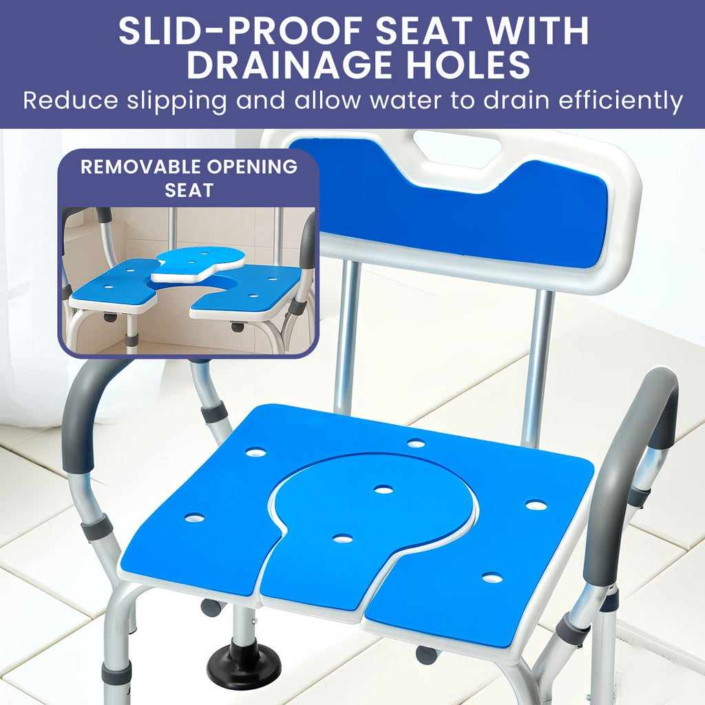 Orthonica Height-Adjustable Aluminium Commode Shower Chair with Armrests Backrest Armrests Soft Stool Seat Aid