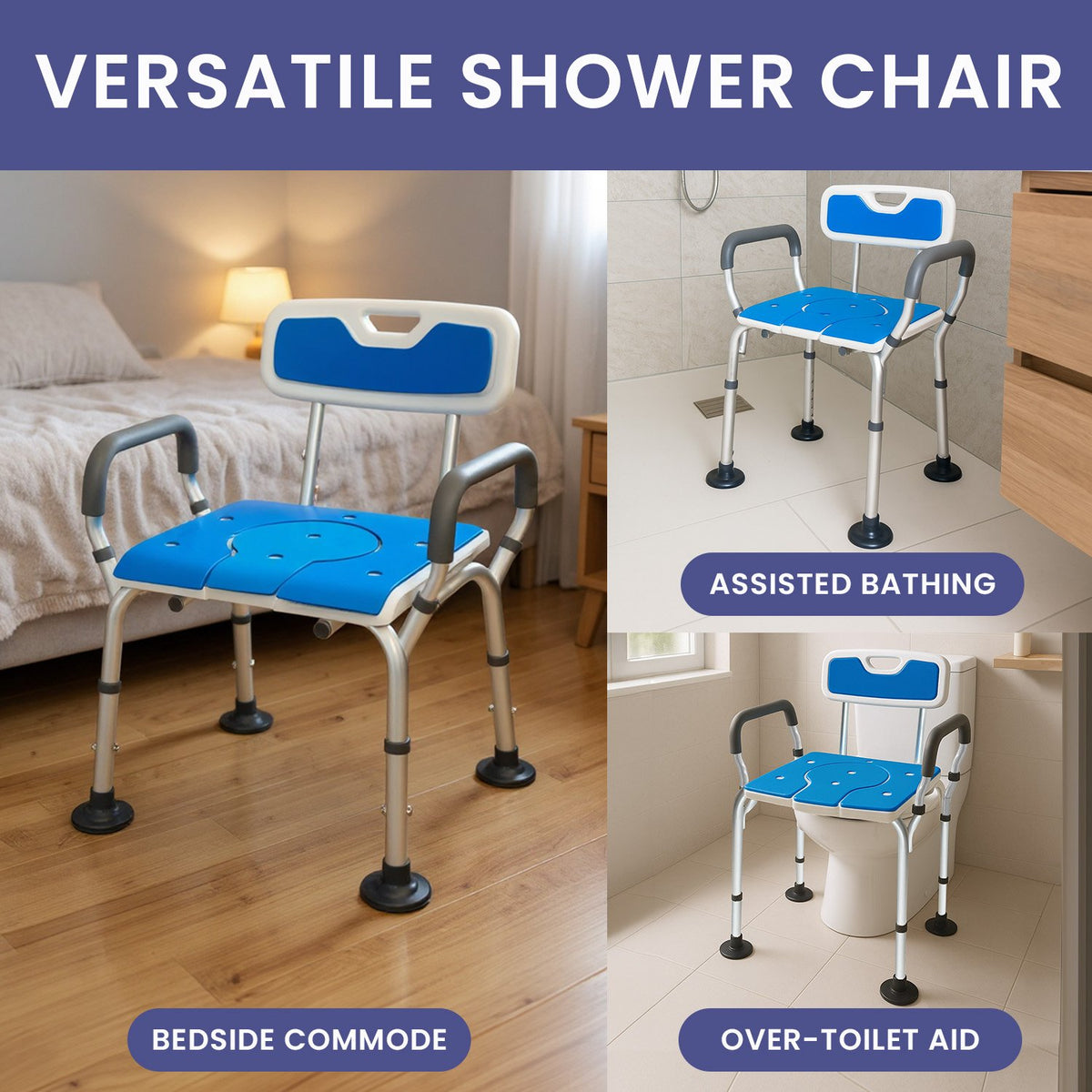 Orthonica Height-Adjustable Aluminium Commode Shower Chair with Armrests Backrest Armrests Soft Stool Seat Aid