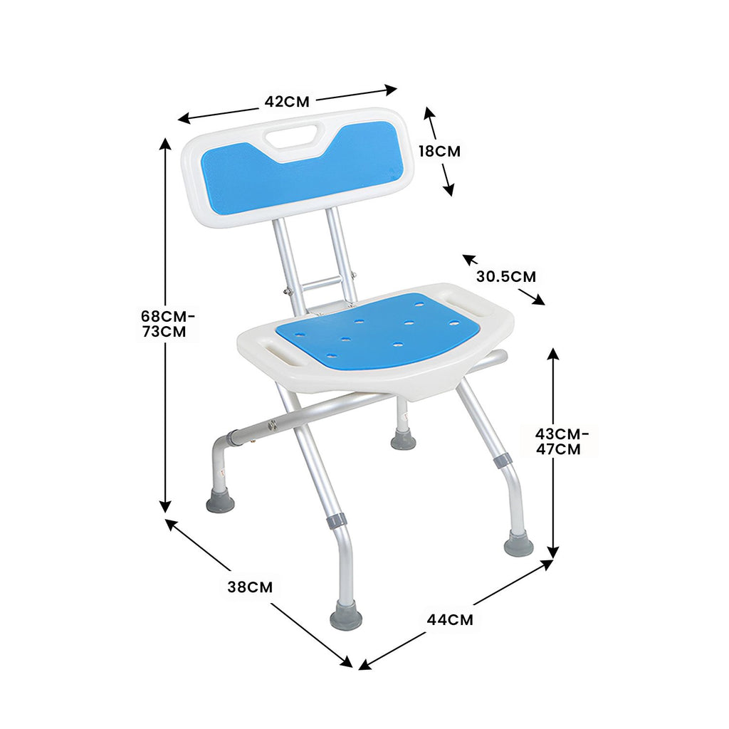 Orthonica Compact & Foldable Commode Shower Chair w/Height Adjustable Aluminium Frame Non Slip Feet HDPE Seat & Backrest