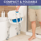 Orthonica Compact & Foldable Commode Shower Chair w/Height Adjustable Aluminium Frame Non Slip Feet HDPE Seat & Backrest