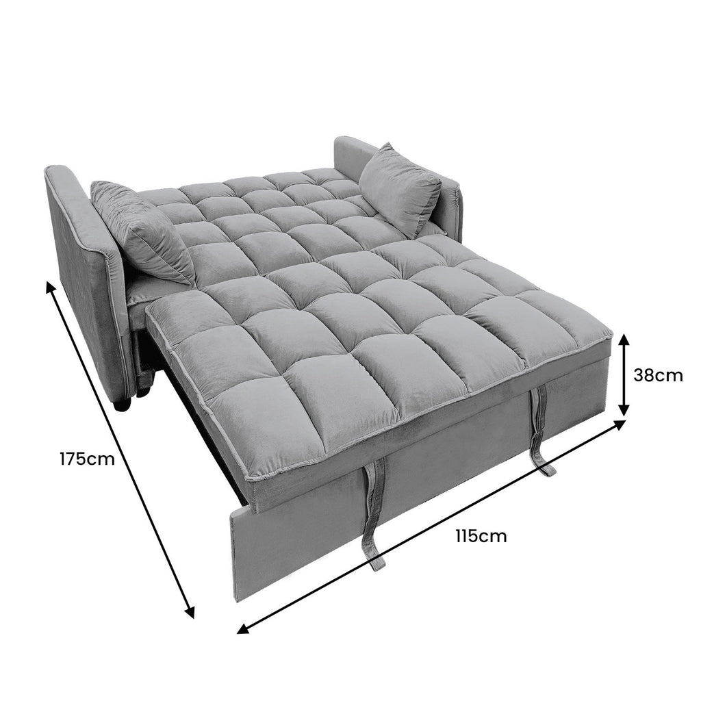 Sarantino Quincy 2-Seater Velvet Sofa Bed in Dark Grey with Wooden Frame and Tufted Design