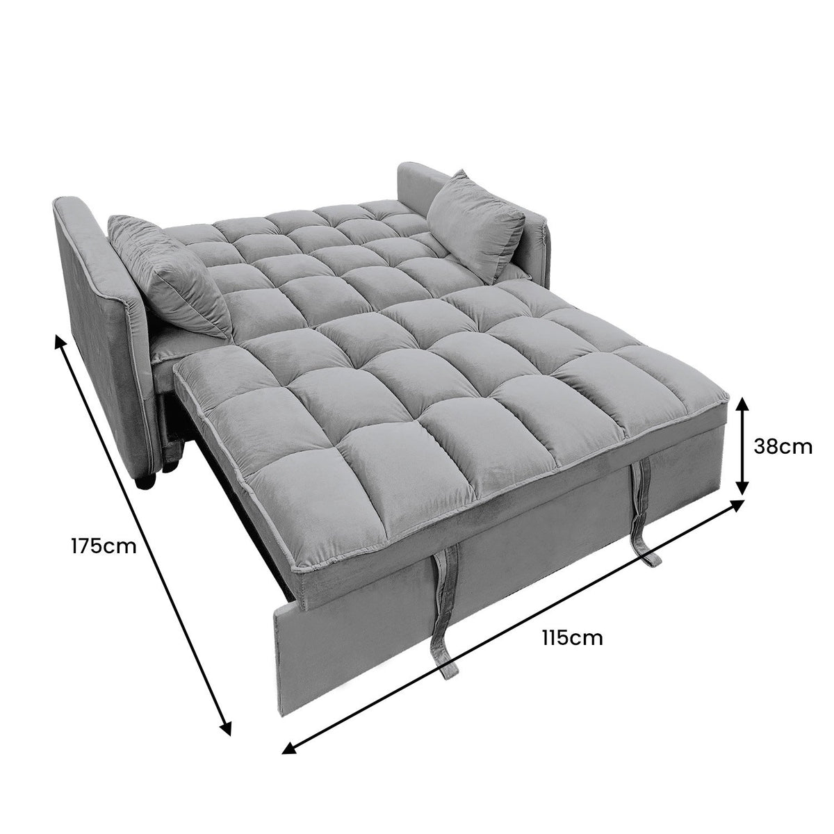 Sarantino Quincy 2-Seater Velvet Sofa Bed in Dark Grey with Wooden Frame and Tufted Design