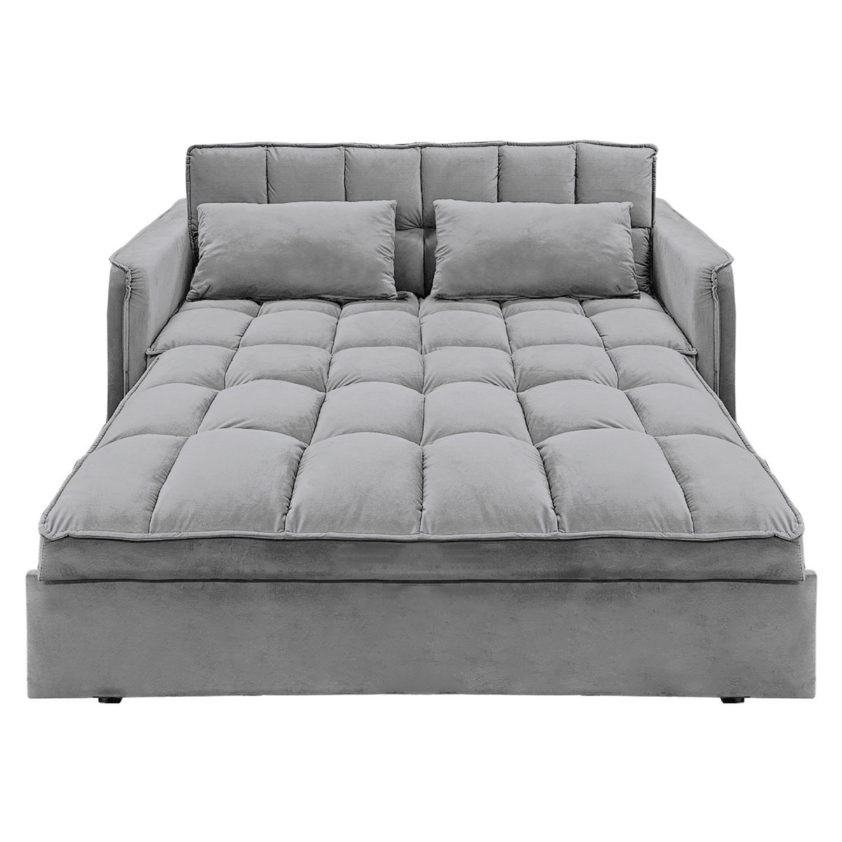 Sarantino Quincy 2-Seater Velvet Sofa Bed in Dark Grey with Wooden Frame and Tufted Design
