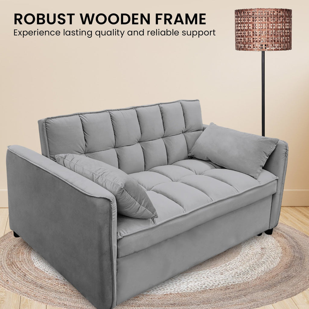 Sarantino Quincy 2-Seater Velvet Sofa Bed in Dark Grey with Wooden Frame and Tufted Design