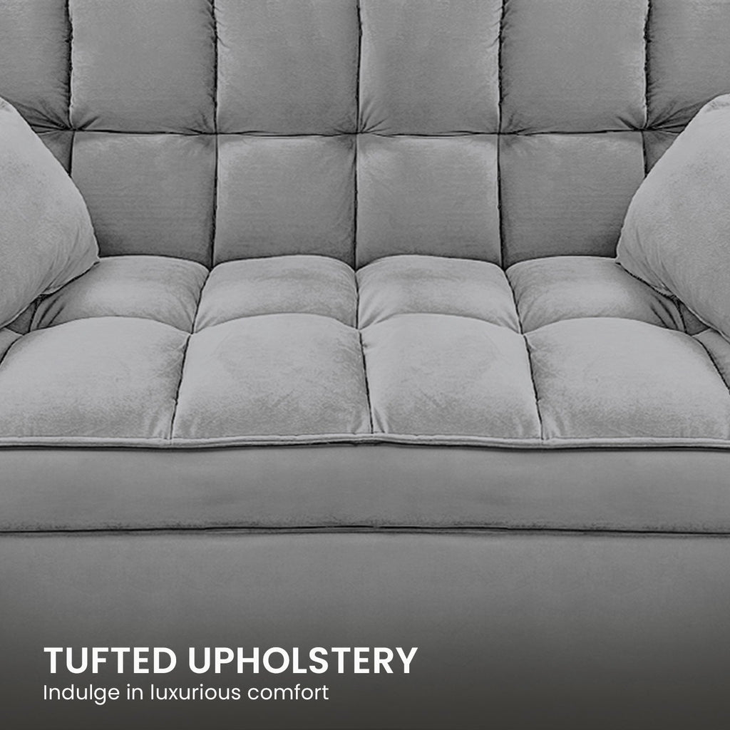 Sarantino Quincy 2-Seater Velvet Sofa Bed in Dark Grey with Wooden Frame and Tufted Design