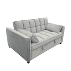 Sarantino Quincy 2-Seater Velvet Sofa Bed in Light Grey with Wooden Frame and Tufted Design