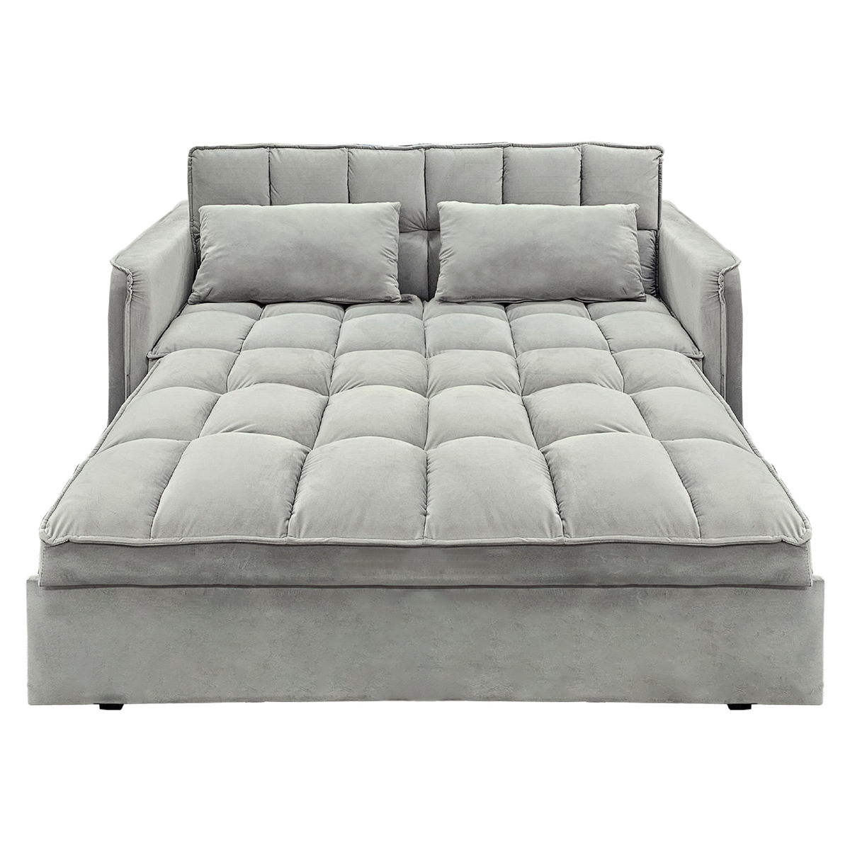 Sarantino Quincy 2-Seater Velvet Sofa Bed in Light Grey with Wooden Frame and Tufted Design