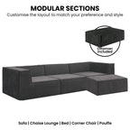 Sarantino Novi 3-Seater Modular Sofa with Ottoman in Black Non-Slip Bottom Lounge