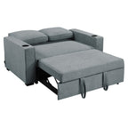 Sarantino Hoffman Linen Sofa Bed with Cushions & Cup Holders Airforce Blue